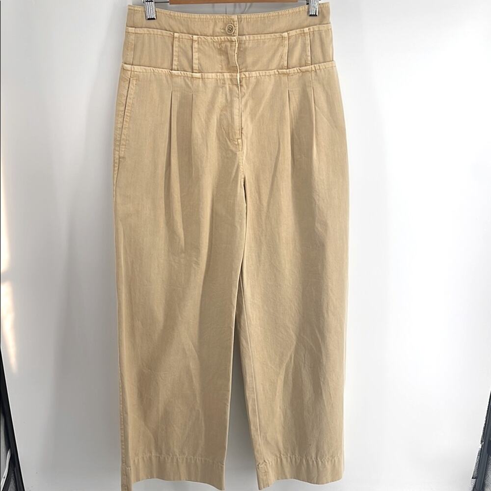 Ulla Johnson Constance 100% cotton pleated hi rise wide leg chino trouser pants